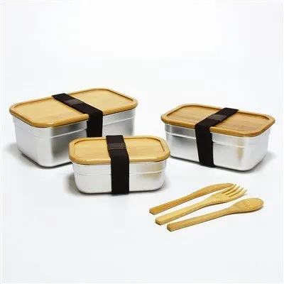 Kotak Bento Keluli Tahan Karat Dengan Tudung Buluh